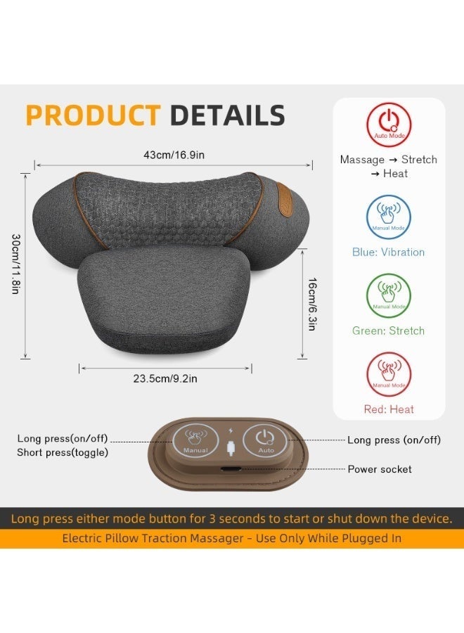 3-في-1 ساخنة وسادة تدليك رقبة هومب، وسادة رقبة الرحم إيرغونومية- 26 درجة زاوية دعم رقبة الرحم مع الضغط الحراري، توصيل في تصحيح رقبة هومب لتخفيف الألم والنوم المريح (رمادي داكن) - Image 4